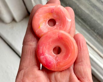 Marbled Round Acrylic Coral Pink White Marbled Pendant Ring Pieces 37mm (4)