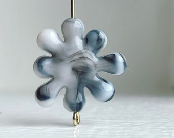 Acrylic Gray White Black Marbled Flat Flower Beads 25mm (10)