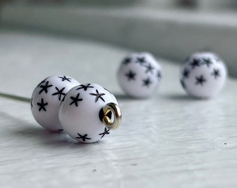 Black White Acrylic Round Star Beads 8mm (30)