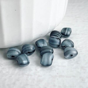 Vintage Czech Glass Beads Gray Black White Marbled Pillow Nugget 8mm 20 image 4