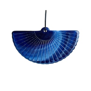 Marbled Dark Blue White Acrylic Fluted Fan Pendant Drop Pieces Half Round 49mm (4)
