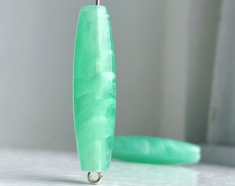 Contas de tubo de acrílico oval marmorizado vintage verde branco cristal Givre 38 mm (6)