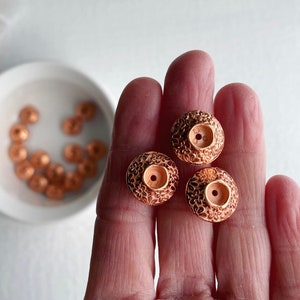 Vintage Copper Lucite Spacer Carved Ornate Rondelle Beads 14mm (16)