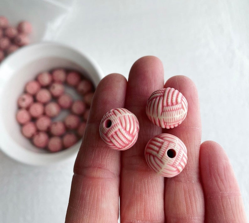 Carved Round Pink Cream Knot Acrylic Beads 14mm 10 image 5