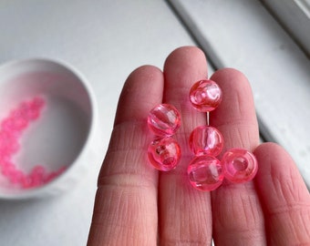 Vintage Round Light Hot Pink Lucite Beads Translucent 10mm (16) 3.5mm Hole