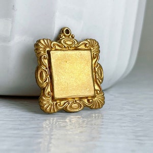 Vintage Raw Brass Square Pendant Frame Settings 25mm 2 image 6