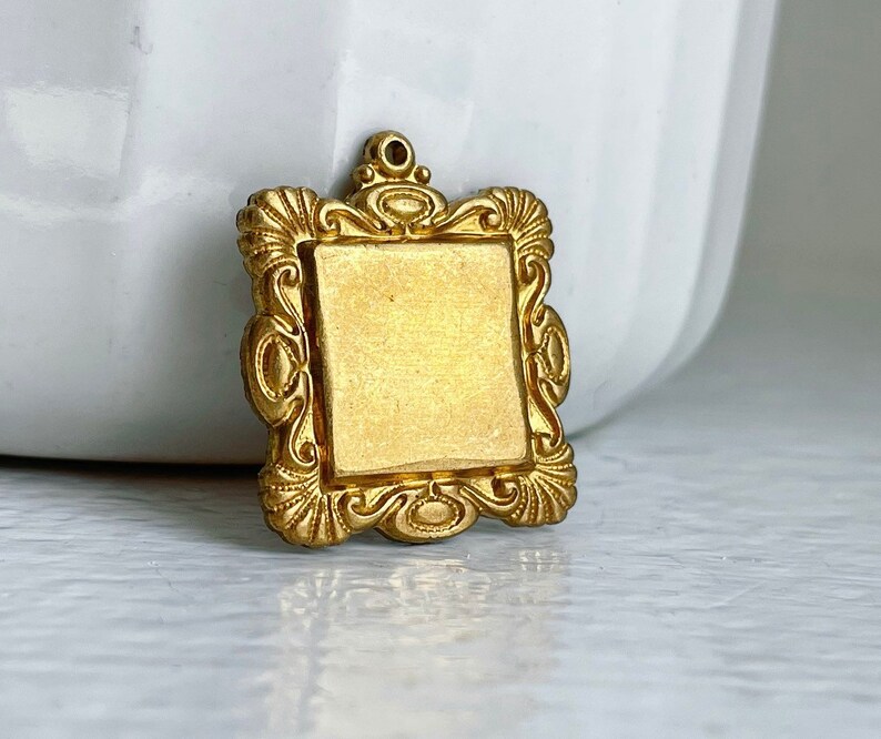 Vintage Raw Brass Square Pendant Frame Settings 25mm 2 image 6