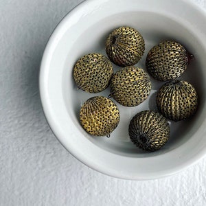 Vintage Fluted Round Large Mesh Brass Beads Corrugated Melon Charms Pendants 29mm 2 image 7