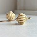 Acrylic Beads Ivory Gold Fluted Lantern 14mm Ornate Carved (12)