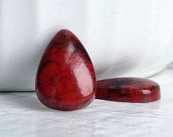 Vintage Cabochons Lucite Red Black Faux Stone Drop Teardrop Cabs Flatbacks 15mm (12)