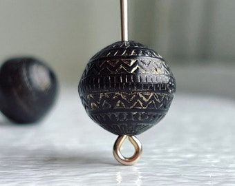 Carved Black Gold Etched Acrylic Round Beads 11mm (20)