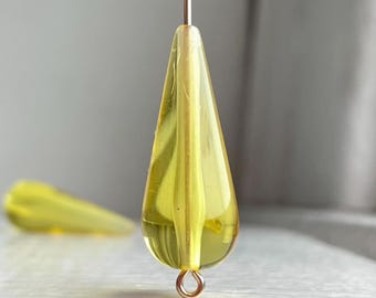 Vintage Yellow Translucent Lucite Drop Beads Teardrop 29mm (6)