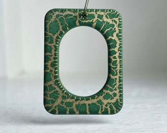 Green Gold Crackle Matte Rectangle Pendant Beads 39mm (4)