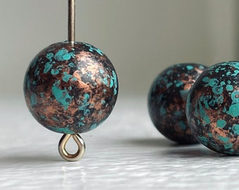 Round Acrylic Antiqued Copper Patina Verdigris Beads Aged 12mm (16).