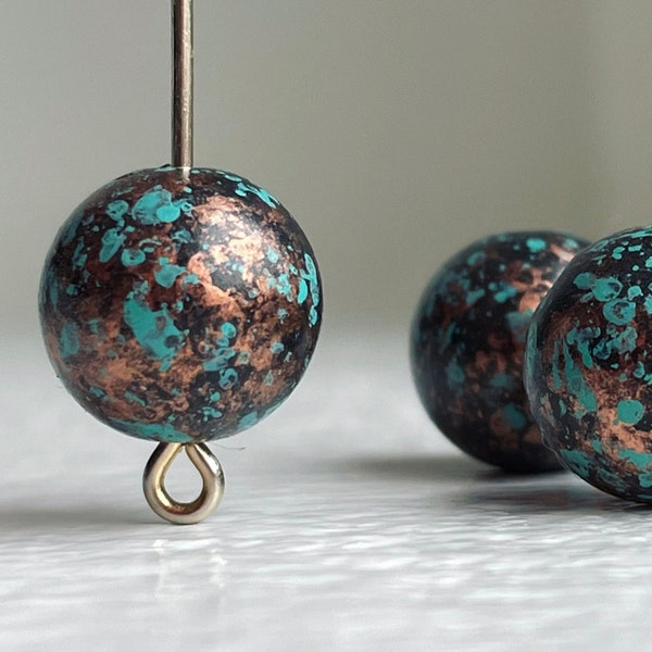 Round Acrylic Antiqued Copper Patina Verdigris Beads Aged 12mm (16).