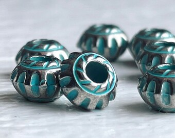 Etched Silver Green Patina Acrylic Saucer Fluted Spacer Beads 7mm (30) Verdigris