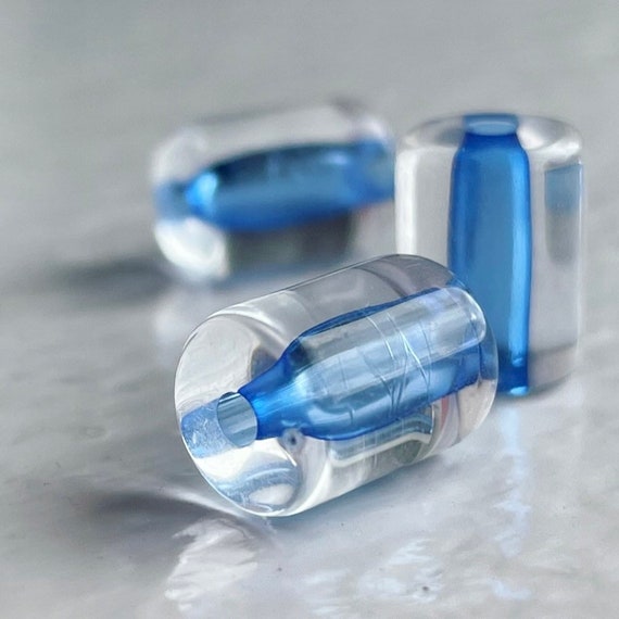 Crystal Clear Blue Core Acrylic Tube Barrel Beads 10mm (20)