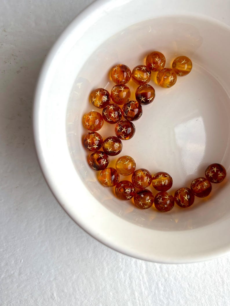 Tortoise Topaz Gold Star Acrylic Round Beads Tortoiseshell 10mm (20) image 4