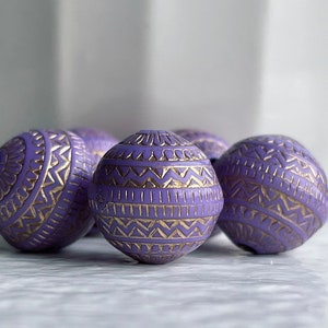 Purple Gold Etched Acrylic Round Beads Carved 11mm 20 image 2