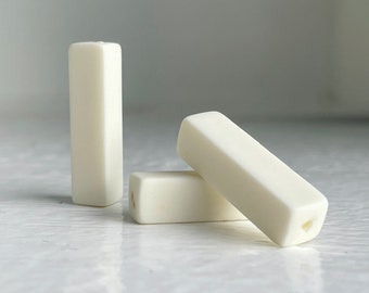 Vintage Ivory Lucite Rectangle Beads 26mm Matte Finish (12)