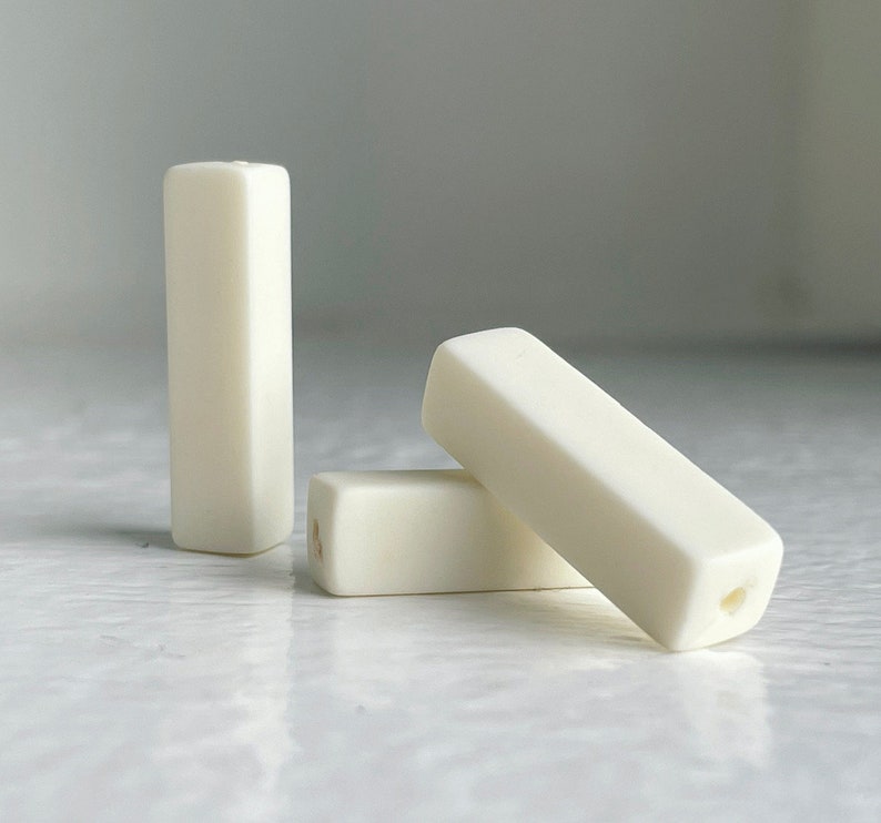 Vintage Ivory Lucite Rectangle Beads 26mm Matte Finish 12 image 1