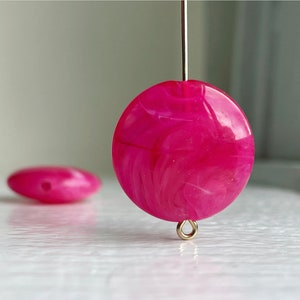 Hot Pink White Marbled Acrylic Pillow Coin Beads 22mm 8 image 4