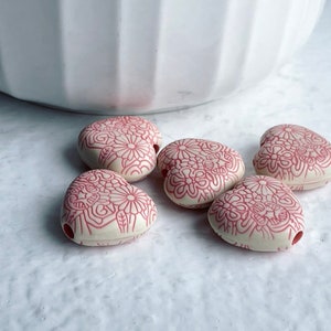 Pink Ivory Etched Heart Opaque Acrylic Beads 16mm 8 image 6