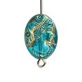 14 Teal Gold Etched Oval Acrylic Cameo Beads 17mm