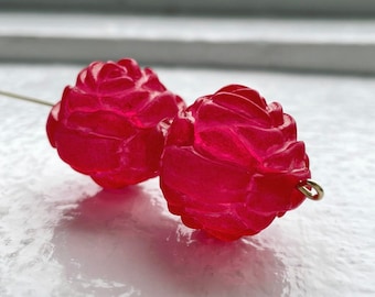 Red Matte Frosted Acrylic Round Rose Beads Large Chunky Flower 24mm (4)