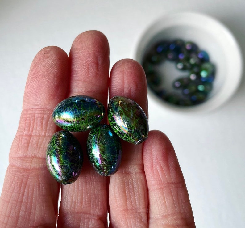 Acrylic Beads AB Green Drizzle Oval 18mm 20 image 2