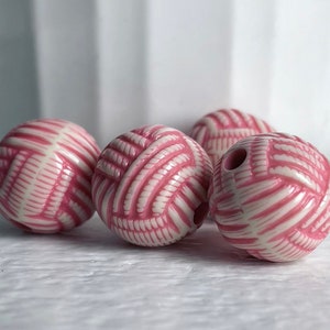 Carved Round Pink Cream Knot Acrylic Beads 14mm 10 image 6