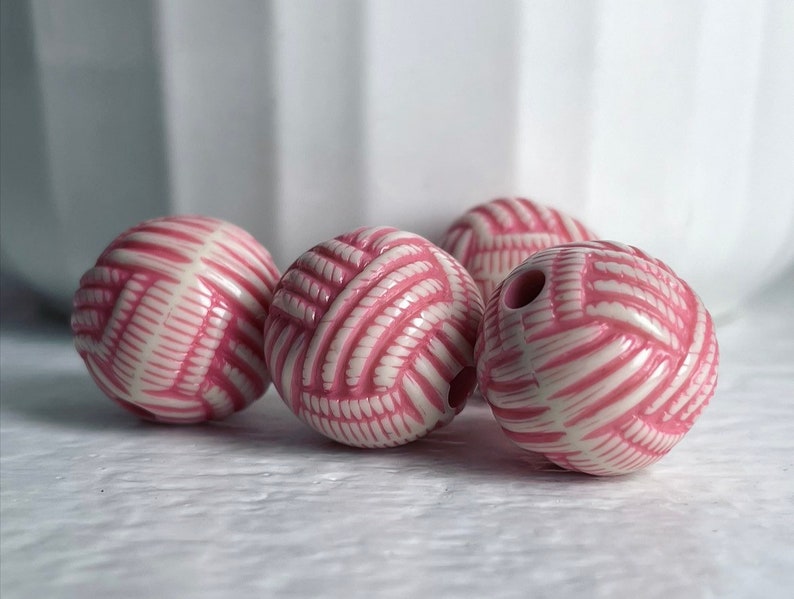 Carved Round Pink Cream Knot Acrylic Beads 14mm 10 image 6