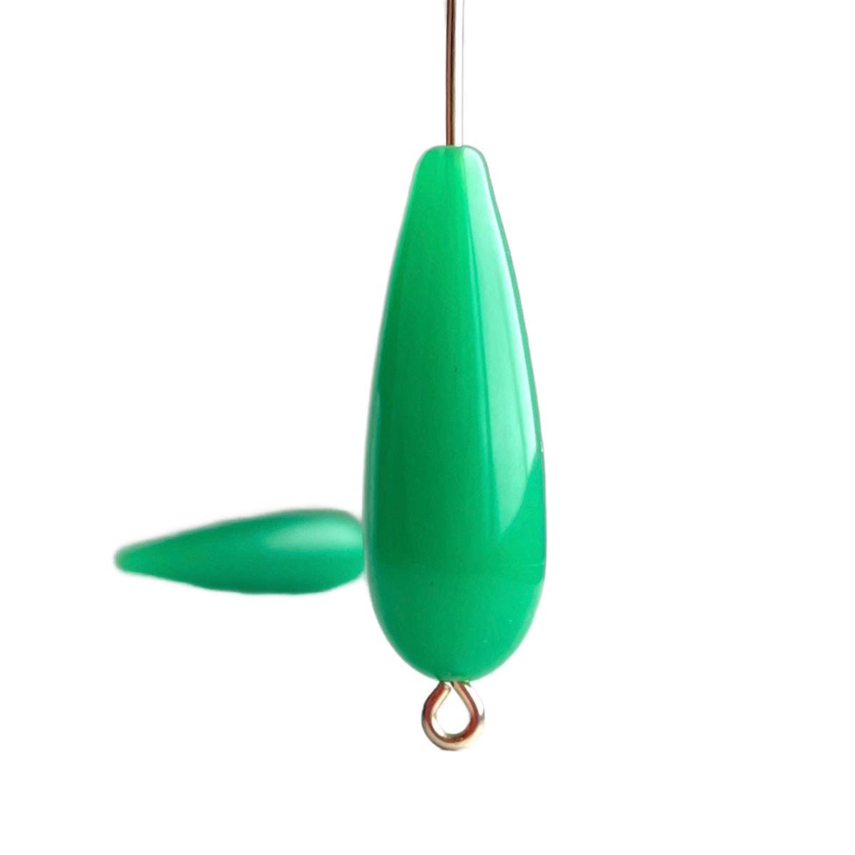 Vintage Jade Green Lucite Drop Beads Teardrop 29mm (6)