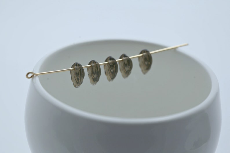 Pressed Czech Glass Gray Grey Gold Leaf Beads Pendant 11mm 20