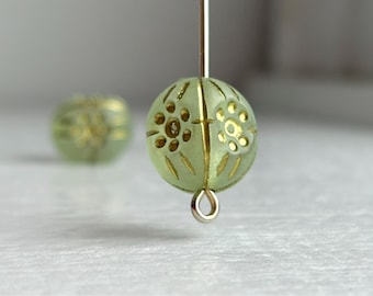 Matte Green Gold Acrylic Pinched Oval Flower Beads 12x10mm (12)