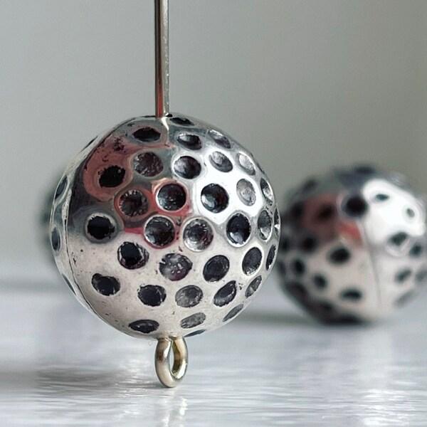 Acrylic Dimpled Round Silver Polka Dot Beads Pitted 18mm (8)
