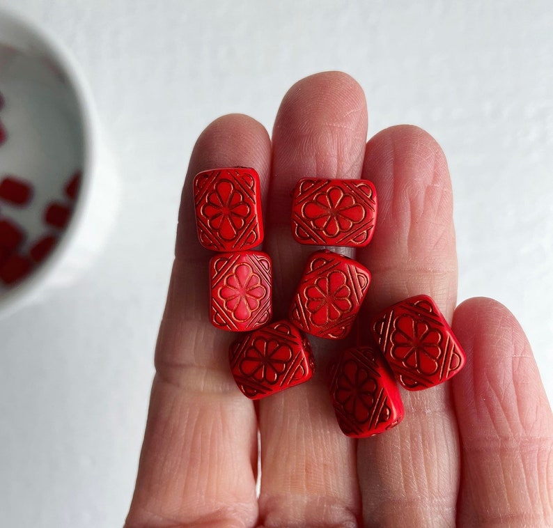 Etched Red Gold Acrylic Rectangle Beads Carved Beads 12mm 30 image 3