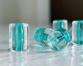 Crystal Clear Teal Core Acrylic Tube Barrel Beads 10mm (20)
