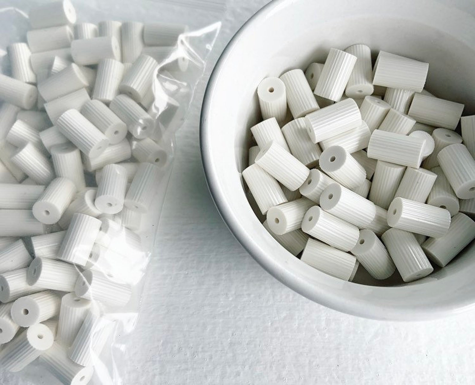 Vintage Acrylic Fluted White Tube Beads 16mm Barrel 10 Etsy