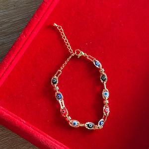Gold Evil Eye Bracelet, Handmade Dainty Jewelry, 14K Gold Plated, Protection Charm Bracelet, Gift for Her, Minimalist Style