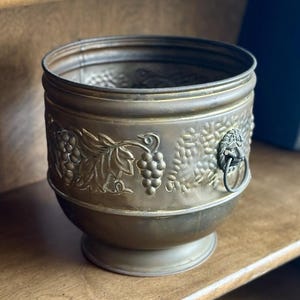 Indoor Planter, Vintage English Brass Jardiniere Cachepot with Lion Head Handles