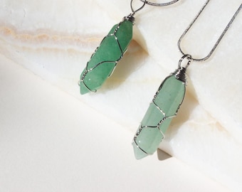 Green Aventurine Pendant Necklace, Natural Gemstone Jewelry, Crystal Stone for Luck and Prosperity