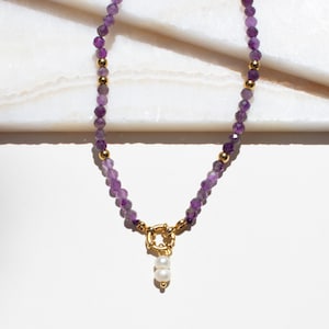 Amethyst Beaded Choker Necklace, Dainty Gemstone Necklace, Purple Crystal Choker for Women, Pearl Beaded Jewelry