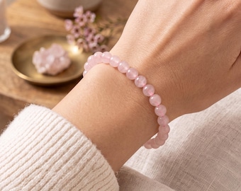 Rose Quartz Bracelet: Pink Beaded Crystal Jewelry, Gemstone Jewelry, Pink Bracelet, Gift for Her