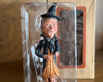 Department 56 Poliwoggs Witch Figurine, Halloween Folk Art, Hand Painted Resin, Original Box, David Critchfield, Vintage 2000s