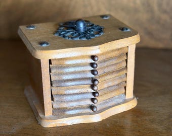 Vintage Barware Wood Cork Coaster Set of 8 with Wooden Caddy, 1970s Action Cheswick PA