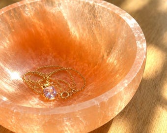 Peach Selenite Bowl, Crystal Charging Plate, Selenite Ring Dish and Jewelry Holder, Crystal Cleansing Bowl, Meditation Altar Decor, Gift