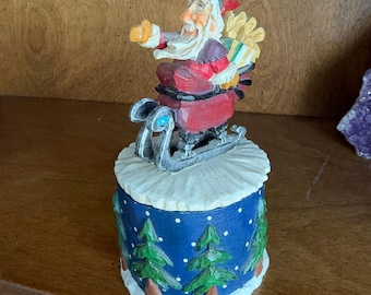 Vintage Christmas Trinket Box, David Frykman Santa Sleigh Resin Jewelry Box