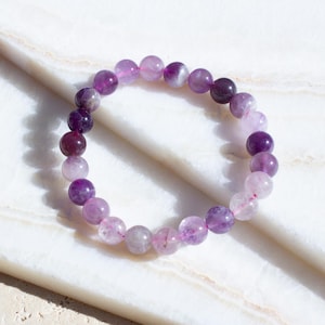 Amethyst Bracelet: Purple Crystal Beaded, Natural Stone Healing