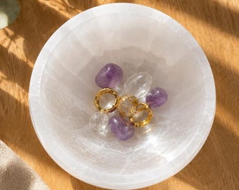 Selenite Charging Bowl, Crystal Cleansing Bowl, White Selenite Ring Dish, Jewelry Dish, Meditation Altar Decor, Crystal Lover Gift